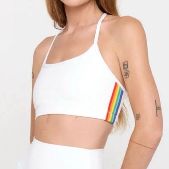 SPIRITUAL GANGSTER | Rainbow White T-Back Sports Bra Top  | Size Medium - Picture 3 of 9